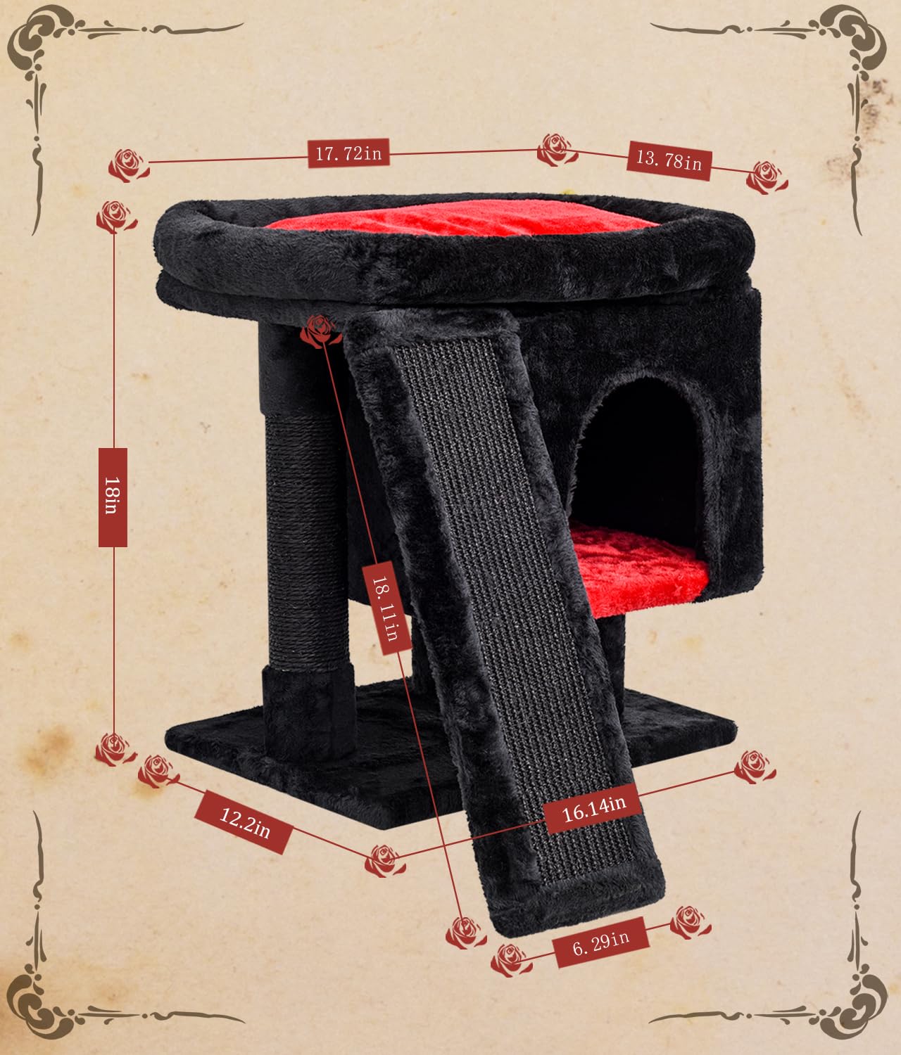 Syandlvy Gothic Cat Tree With Coffin Bed For Indoor Cats, Cat Tower With Scratching Post, Modern Activity House For Large Cats,